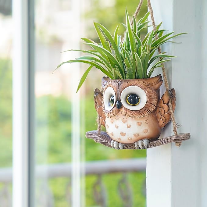 Swing Owl Hanging Planters for Indoor Plants, Cute Small Succulent Pots - Image 3