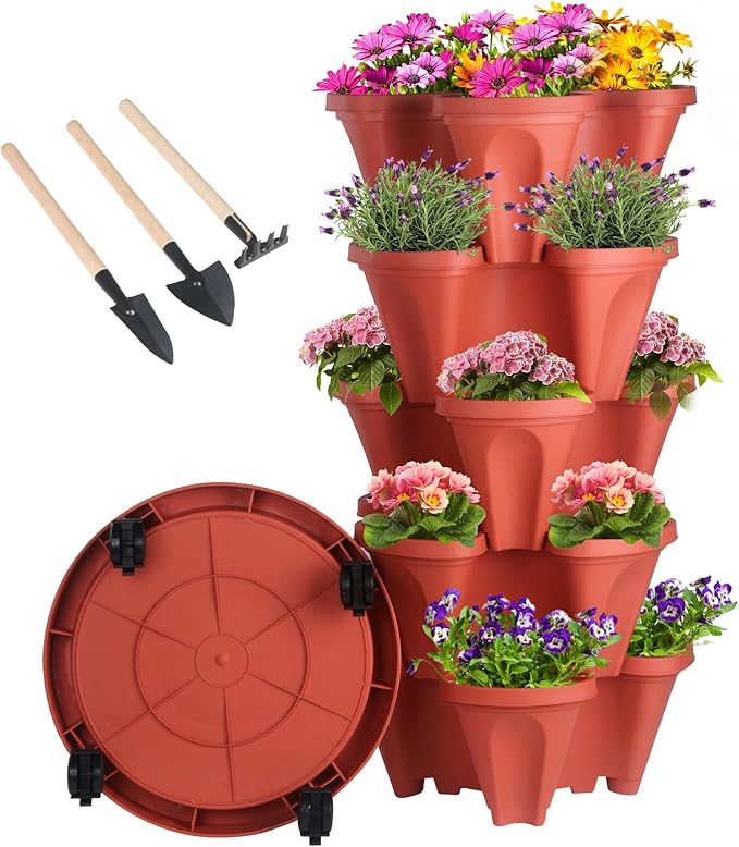GameXcel Vertical Planter 5 Tier Stackable Planters Garden Planters Strawberry by GameXcel