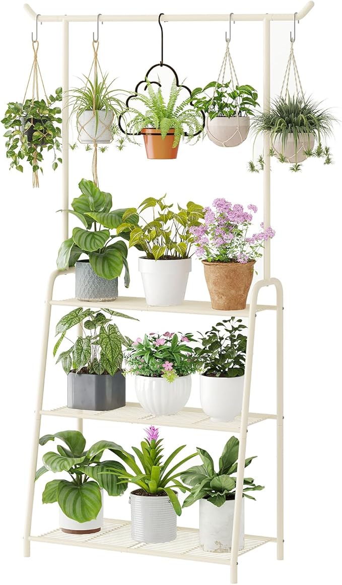 Metal Plant Stand Indoor Outdoor, 3 Tier Tall Corner Plant Shelf, Hanging by Unknown
