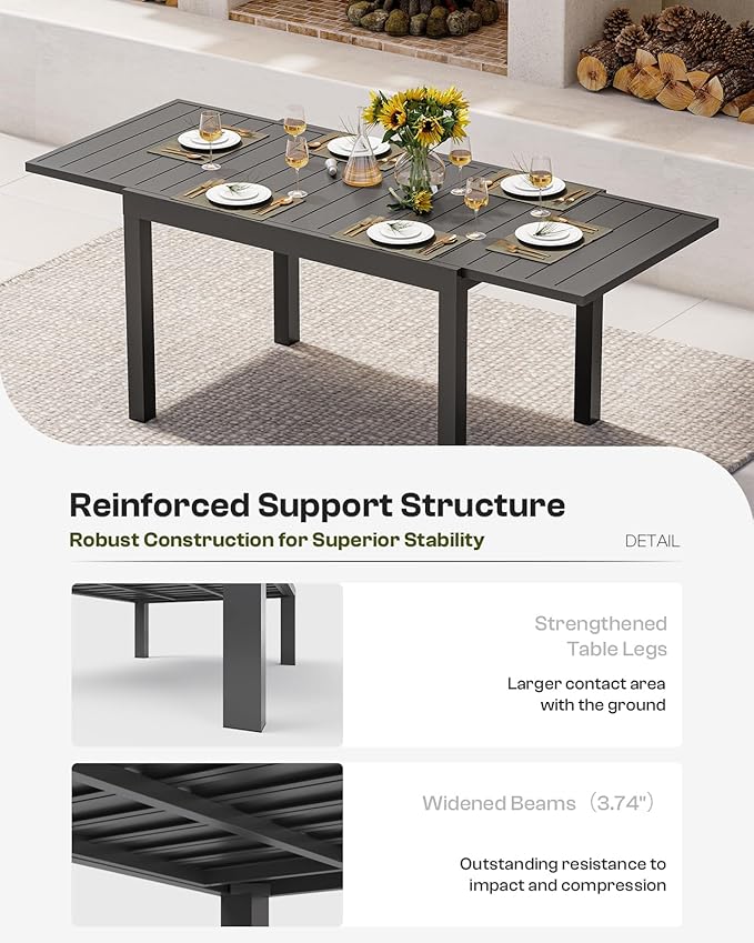 All-Aluminum Expandable Outdoor Patio Dining Table - Image 6