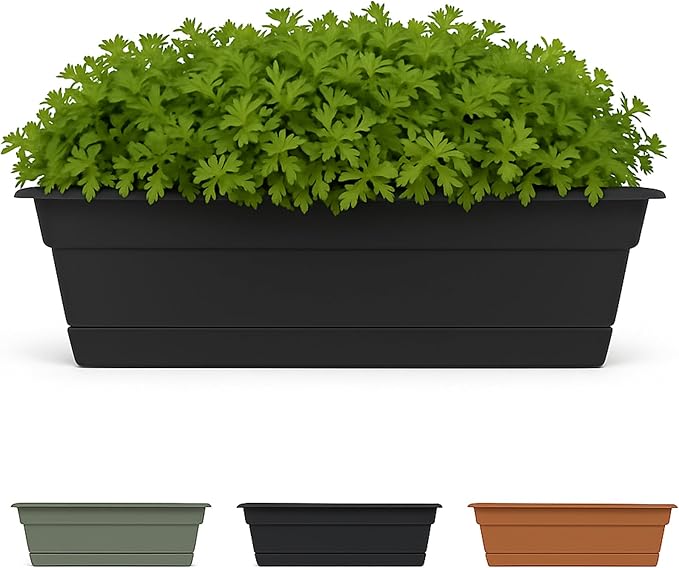 Bloem Dura Cotta 18" Black Resin Rectangle Window Box Planter by Bloem