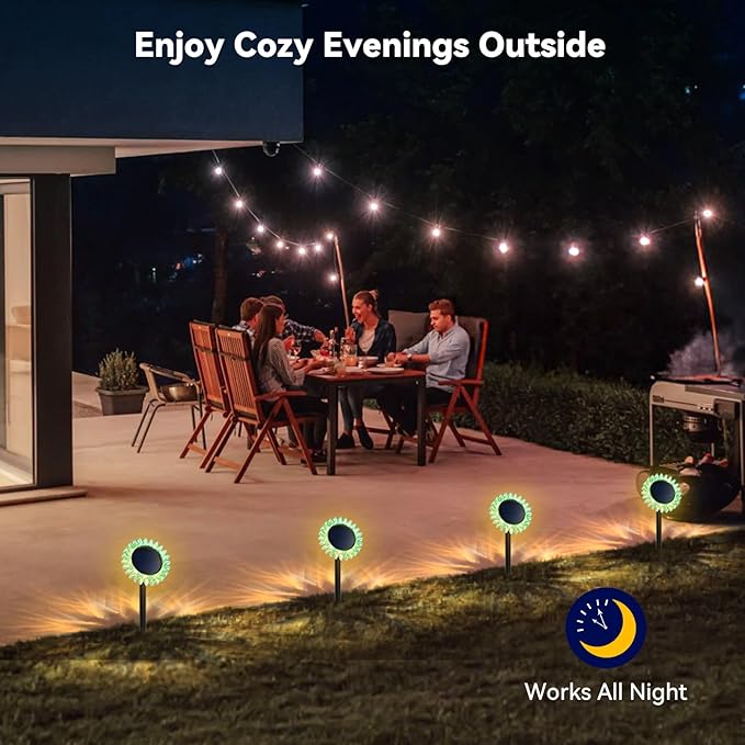 Outdoor Solar Lights, 4 Pack Led Solar Sunflower Lights, Stake/Wall 2-in-1 - Image 7