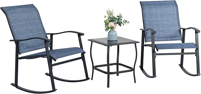 Vongrasig 3 Piece Outdoor Rocking Bistro Set, Textilene Fabric Small Patio by Vongrasig