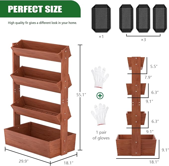 Wooden Vertical Raised Garden Bed, 4 Tier Garden Planters Raised Beds - Image 7