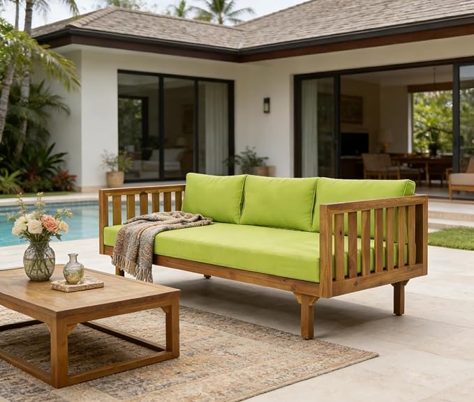 Merax Solid Acacia Wood Couch Chaise Lounge Chair Indoor, 3 Seater Daybed Sofa - Image 8