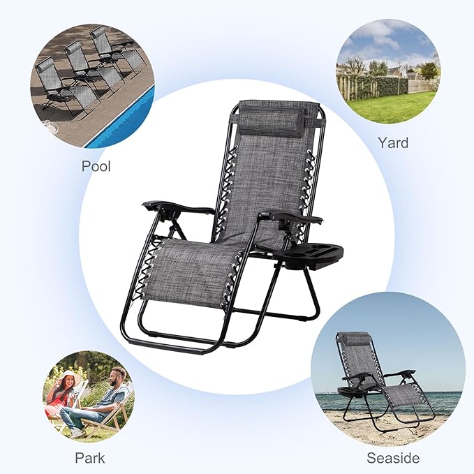 Nazhura Set of 2 Relaxing Recliners Patio Chairs Adjustable Steel Mesh Zero - Image 5