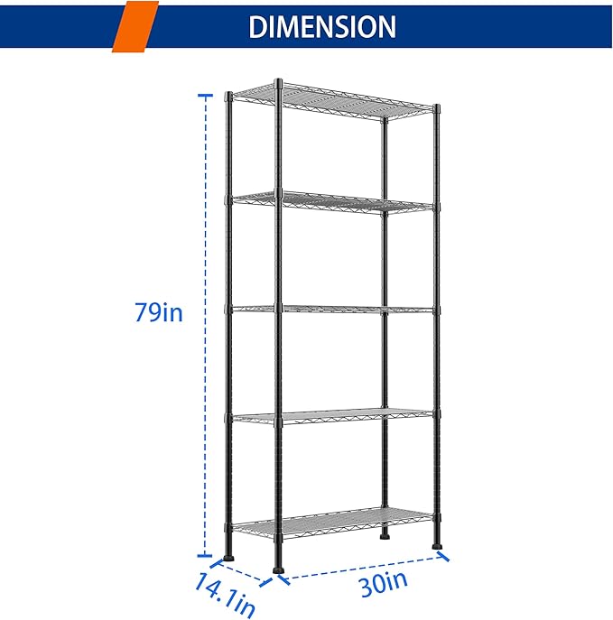 REGILLER 5-Wire Shelving Metal Storage Rack Adjustable Shelves, Standing - Image 3