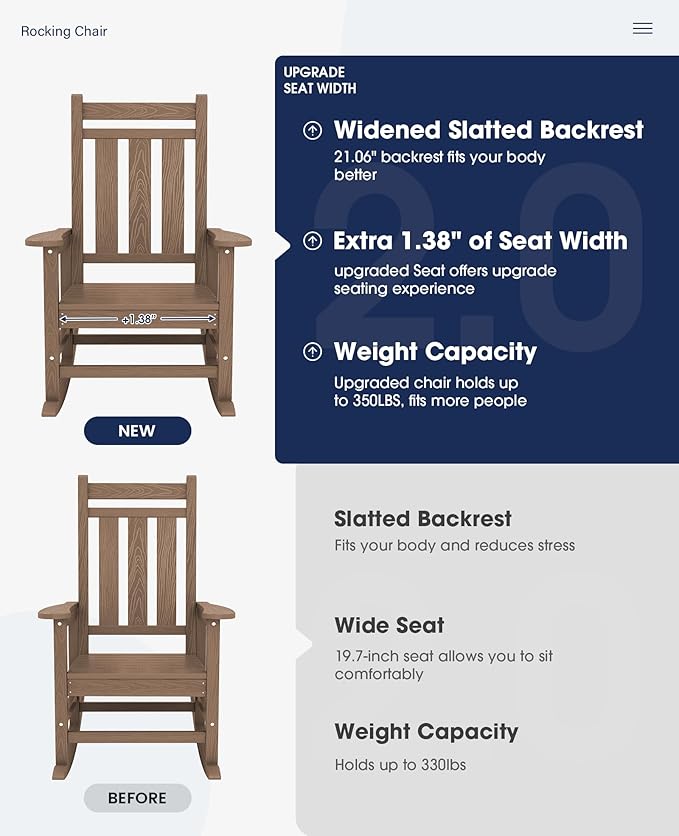 KINGYES Oversized Outdoor Rocking Chair Set of 6, All-Weather Patio Rocking - Image 4