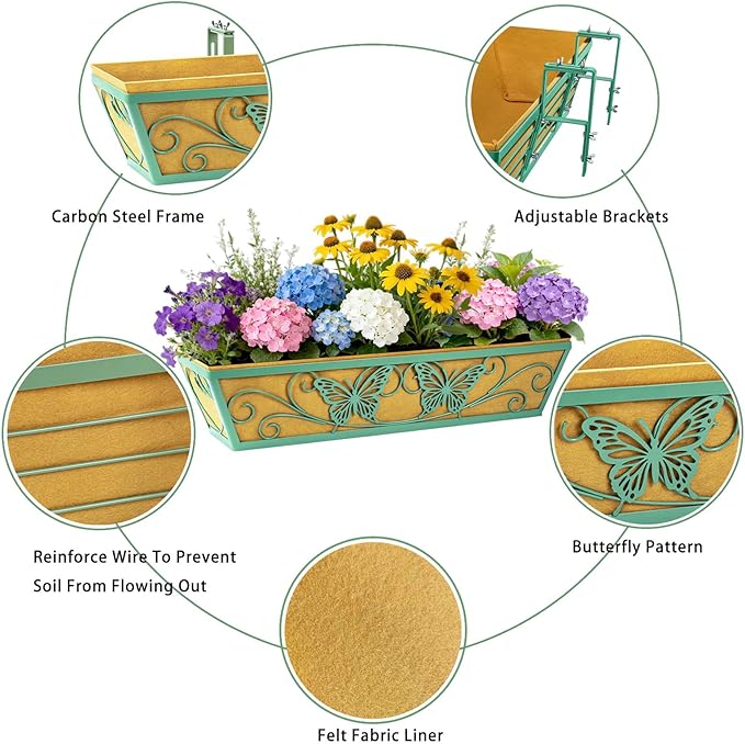 6 Pack 24 Inch Window Boxes Planter Railing Planters Box - Image 3