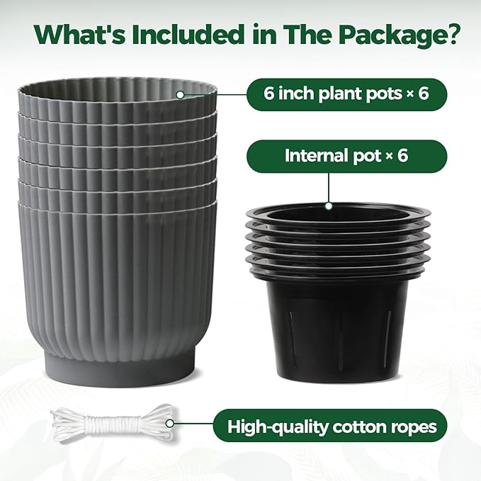 T4U 6 Inch Self Watering Pots for Indoor Plants, 6 Pack Plant Pots, Self - Image 6