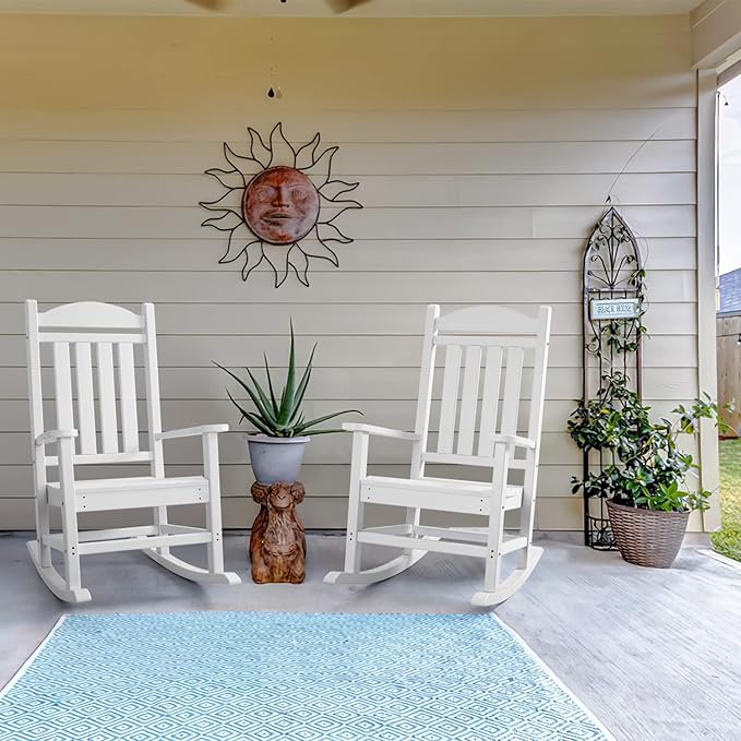 Devoko HDPE Rocking Chair Plastic Outdoor Indoor Patio Rocker Chair High Back - Image 2