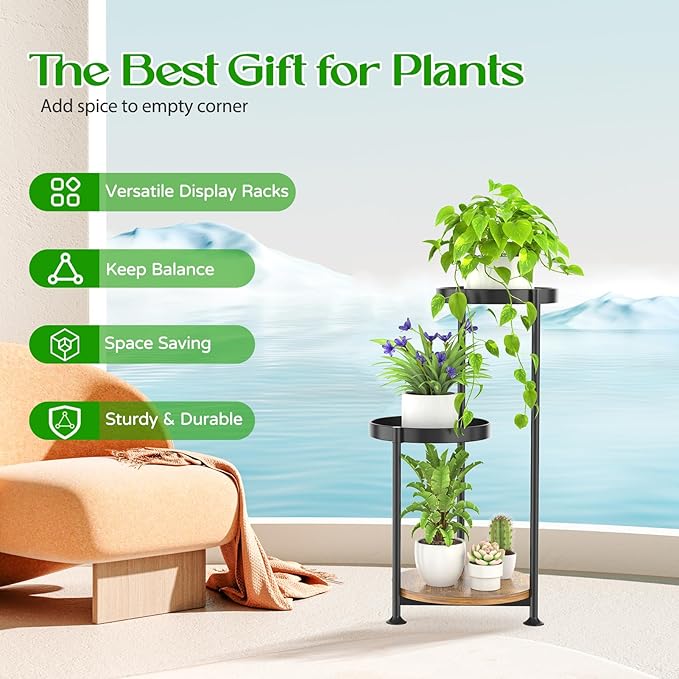 3 Tier Plant Stand Indoor Outdoor, Corner Tierd Metal Flower Shelf Pot Holder - Image 4