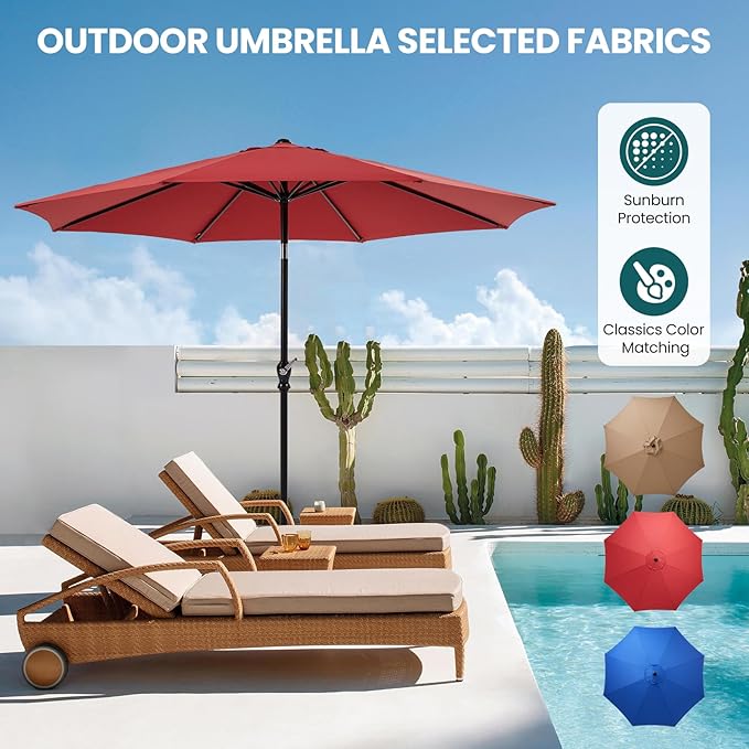 OLIXIS 9ft Patio Umbrella with Tilt and Crank Button & 8 Sturdy Ribs Waterproof - Image 3