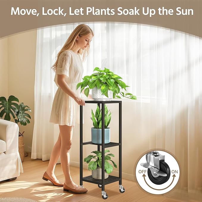 LASZOLA 3 Tier Black Metal Plant Stand Indoor Outdoor - Image 3