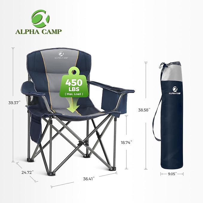 ALPHA CAMP Heavy Duty Camping Chair 500LBS Capacity, Oversized Folding Chair - Image 3