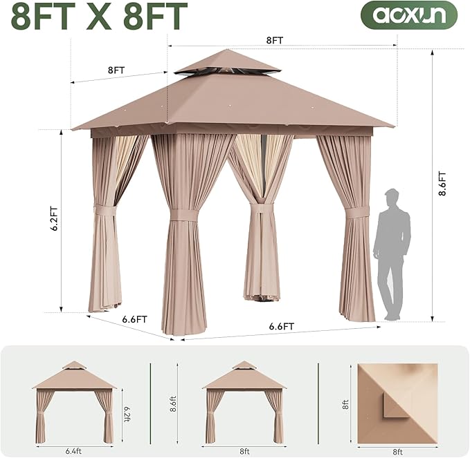 AOXUN Outdoor Gazebo for Patio 8x8 Metal Frame Canopy - Image 9