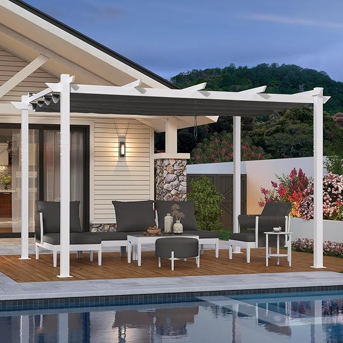 PURPLE LEAF 10' x 13' Aluminum Outdoor Pergola White Wind-Resistant Retractable - Image 2