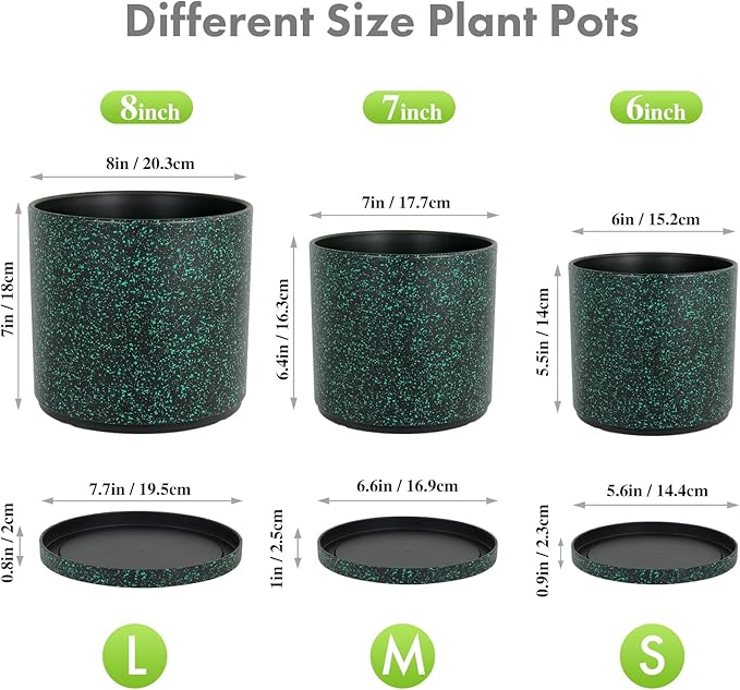 8/7/6 inch Plant Pots, 3 Pack Cylindrical Flower Pots - Image 2