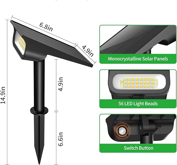 Solar Light Outdoor Waterproof IP65, 56 LED 3 Color Modes Solar Spot Lights - Image 7