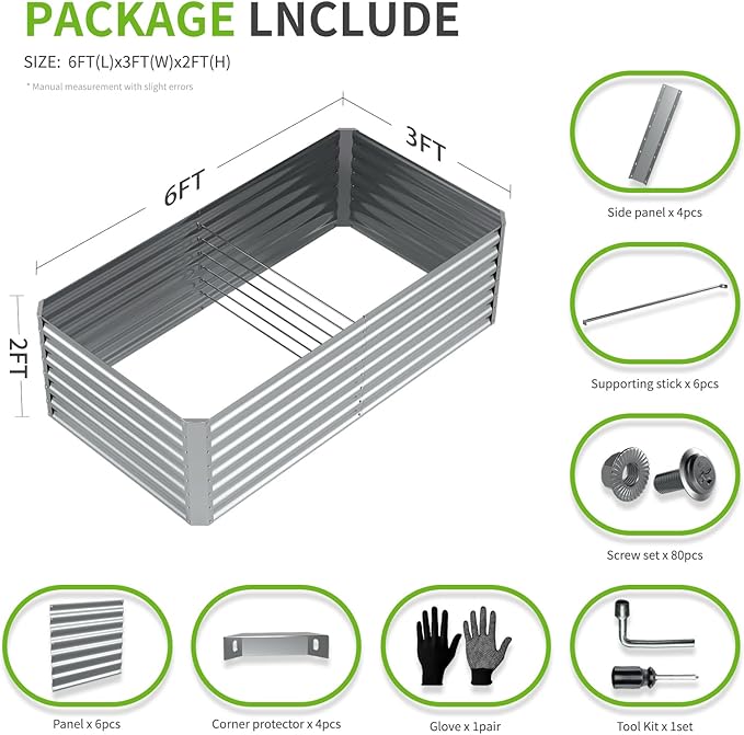 6X3X2ft Galvanized Raised Garden Bed, Outdoor Courtyard Planter Box Metal Patio - Image 4