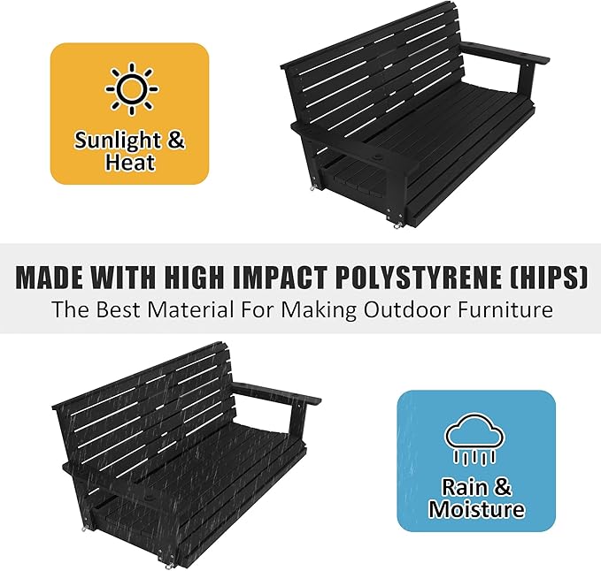 Poly Lumber 3-Seat Porch Swing, HIPS 5-Feet Bench Swing - Image 6