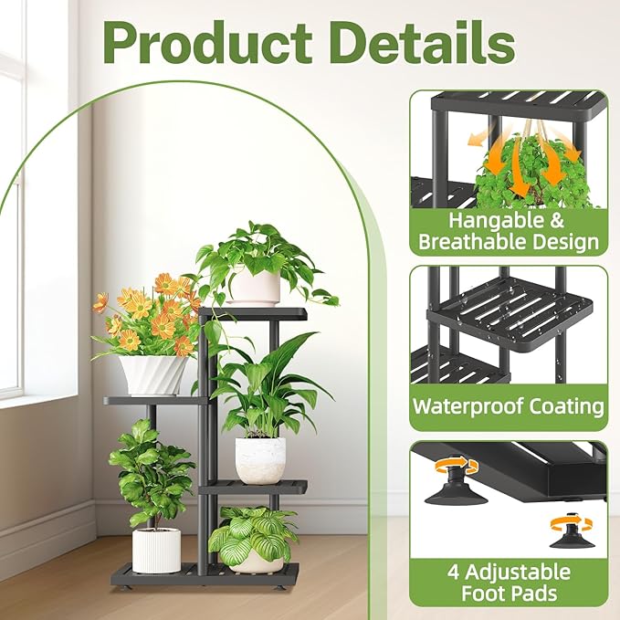 iDavosic.ly Plant Stand Indoor Outdoor, 3-Tier Tall Metal Flower Shelf - Image 2