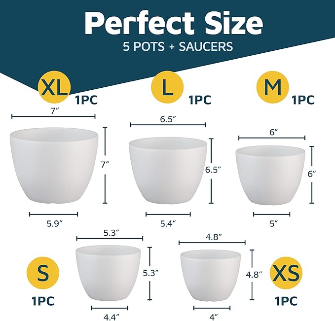Lifemaster Eco Friendly Plant Pot Set -5-Pack Home Decor Flower Indoor and - Image 2