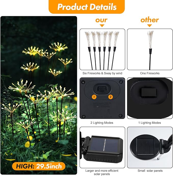 Kwaiffeo Solar Garden Light 4 Pack Outdoor Waterproof Firework Lights - Image 2
