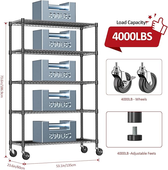 IZEUK Garage Shelving Wide Storage Shelves 5 Tier Metal Shelves 4000 LBS Heavy - Image 6