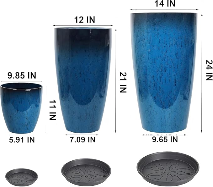 24/21/11 Inch Tall Planter Pots Garden Plastic Planters - Image 6