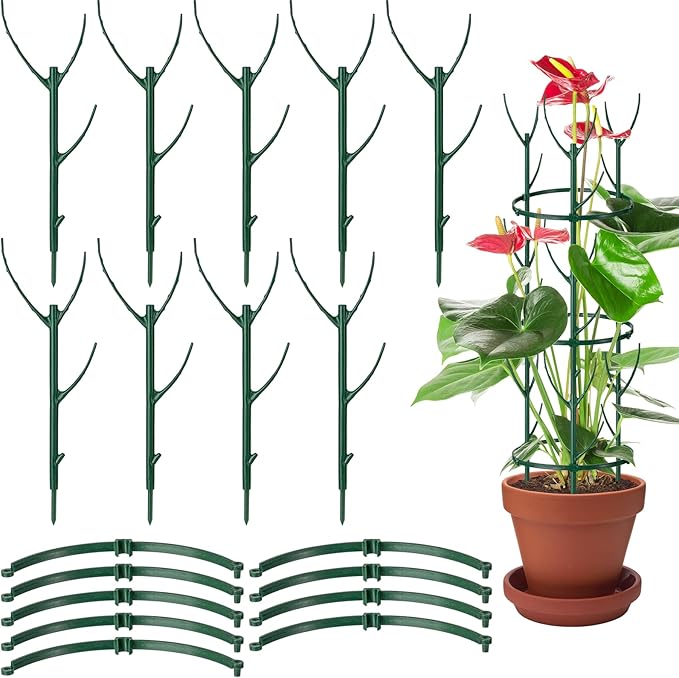 9 Pcs Plant Support Stakes & Plant Cage Support Rings, Plant Supports by VACONICO