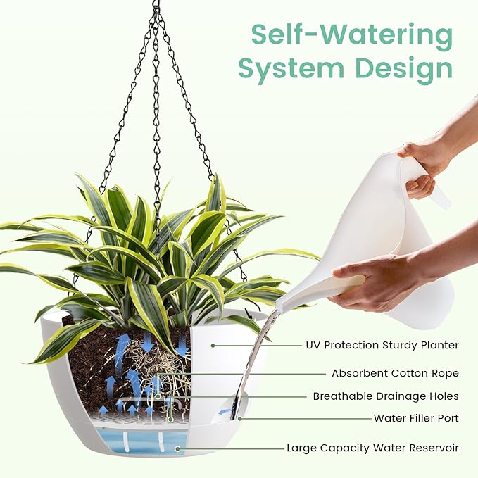 4 Pack 8 Inch Self Watering Hanging Planters - Image 4