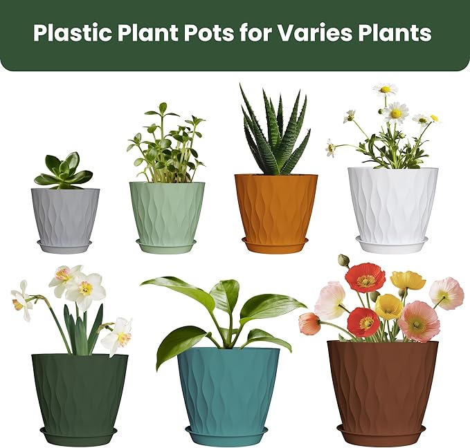7/6.5/6/5.5/5/4.5/4 inch Plastic Plant Pots, 7 Pack Flower Planter - Image 5