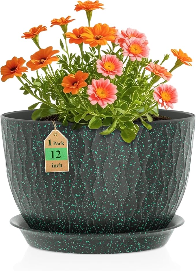 12 Inch Wide Water Ripples Flower Pots by WSMKSZ