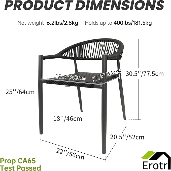 4 Pcs Stackable Patio Dining Chairs, Aluminum Rattan Outdoor Dining Chair - Image 3