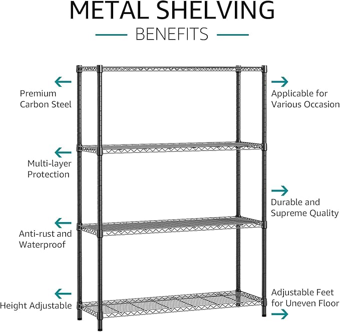IZEUK 1400 LBS Garage Black Shelving Wide Storage Shelves 4 Tier Adjustable - Image 4