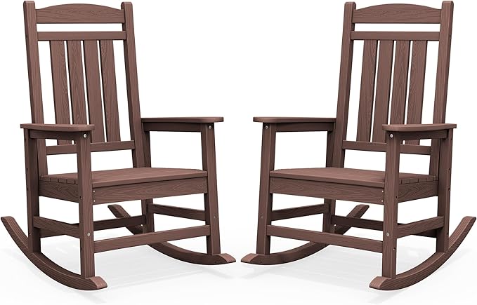 SERWALL HDPE Outdoor Rocking Chair Set of 2, Oversized Patio Rocking Chairs by SERWALL