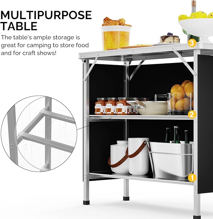 VINGLI 39" Portable Bar Table, 3-Tier Shelves, Mobile Bar Table - Image 3