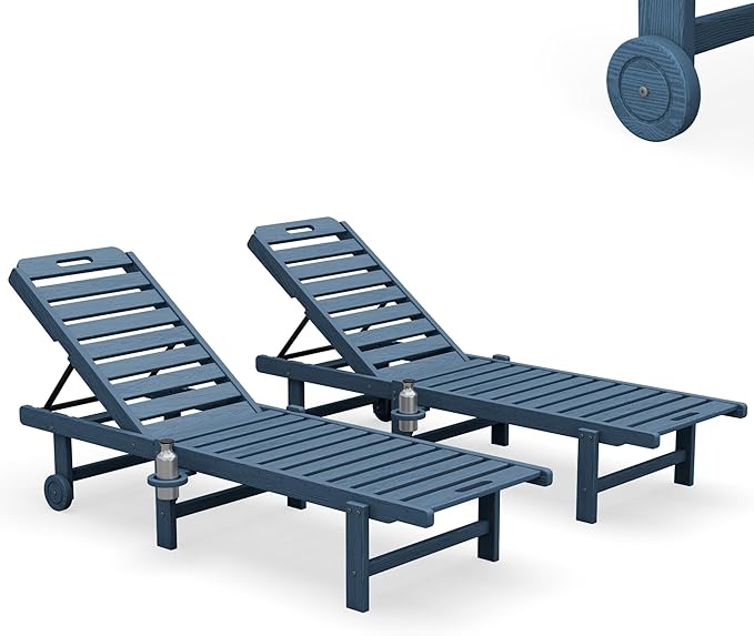 SERWALL Outdoor Chaise Lounge Set of 2, All-Weather HDPE Pool Lounge Chairs - Image 10