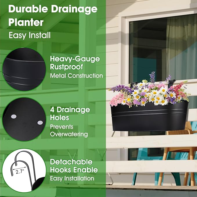 OGIMA Railing Planter Box, 3 Pack 16" Large Hanging Planters - Image 5