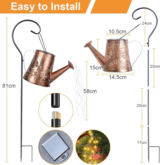 Fohil Solar Watering Can with Lights, Retro Metal Solar Garden Lights Outdoor - Image 2