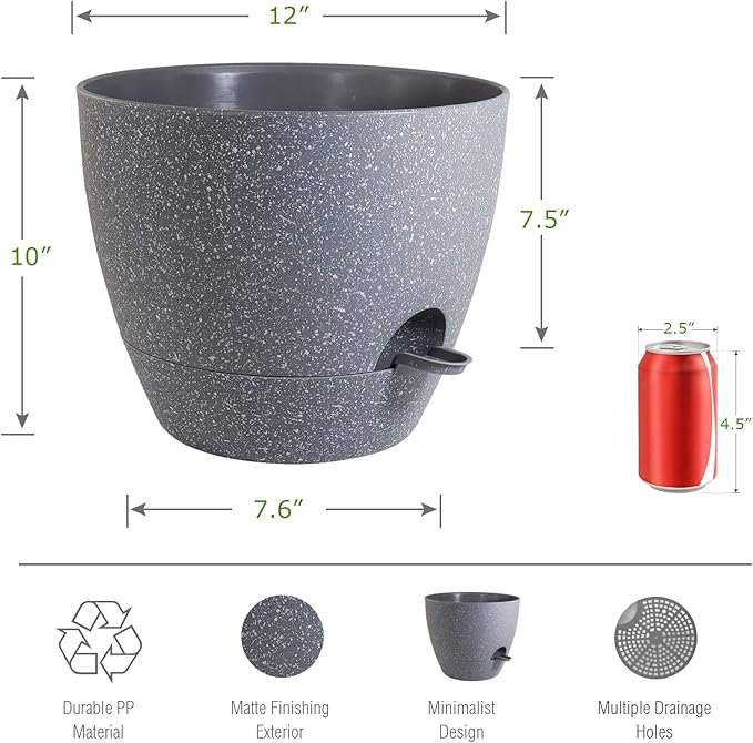 12 inch Large Self Watering Pots, Plastic Planters - Image 2