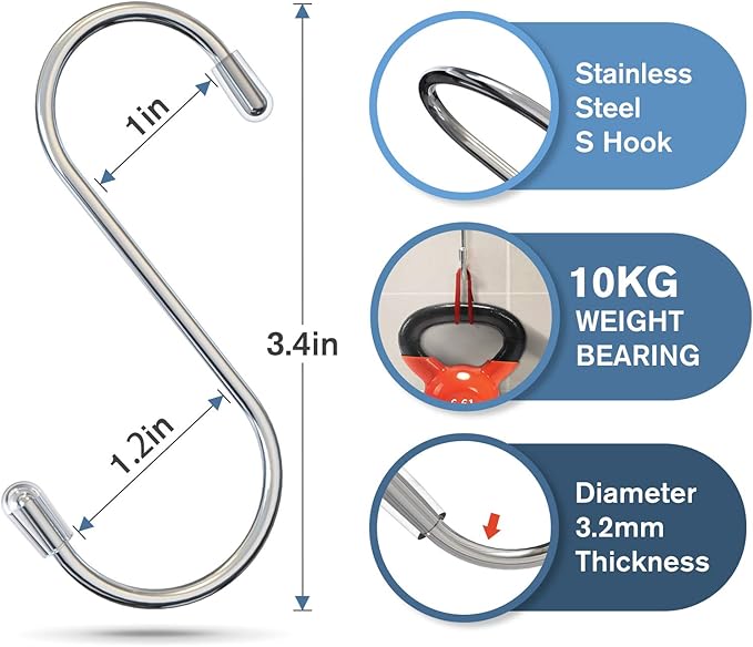 Myfolrena 20 Pack S Hooks for Hanging, 3.4 Inch Metal S Shaped Hook Heavy Duty - Image 3