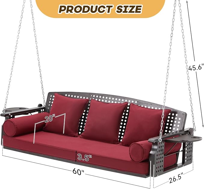 3 Seat Porch Swing, Patio Swing Bench - Image 2