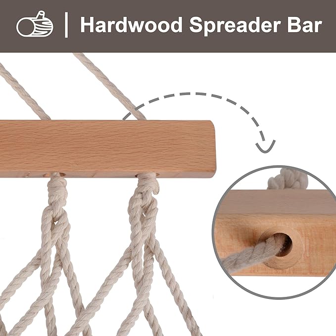SUNCREAT Hammocks Traditional Rope Double Hammock - Image 3