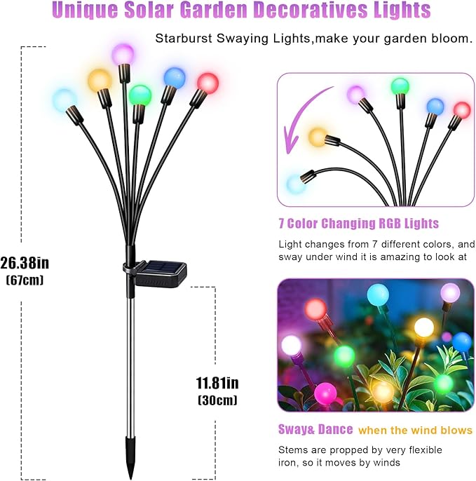 Solar Garden Lights Outdoor, Swaying Light Waterproof Solar Lights Outdoor - Image 2
