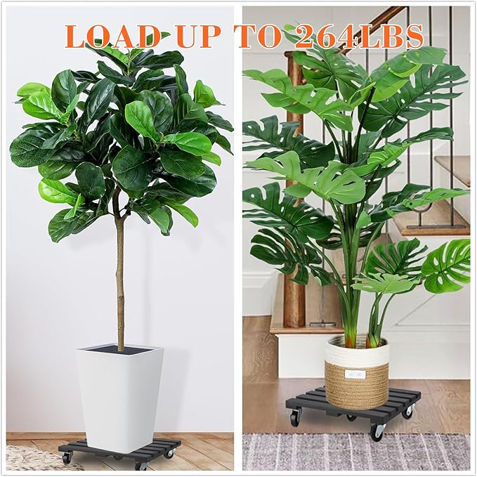 2 Pack Plant Stand with Wheels, Flower Pot, Patio-Black - Image 2