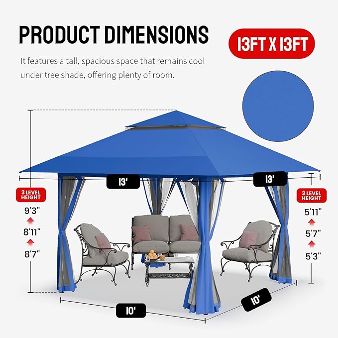 CROWN SHADES 13x13 Pop Up Gazebo, Canopy Tent, Gazebos on Clearance - Image 6