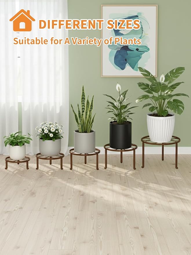 5 Pack Heavy Duty Rustproof Iron Corner Flower Pot Stand Holder, Round Supports - Image 7