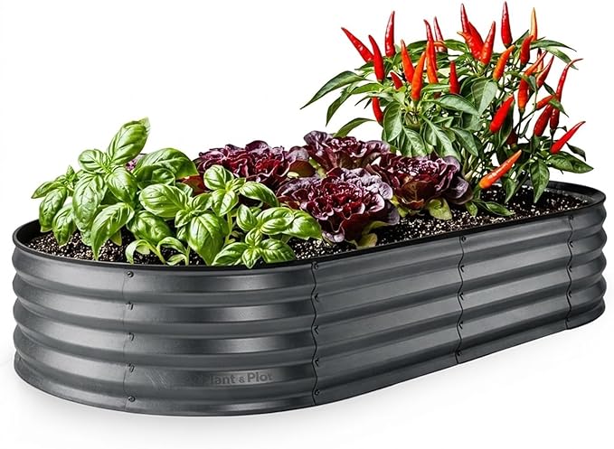 Plant & Plot Galvanized Raised Garden Beds Outdoor // 6×3×1 ft Planter Raised by PlantPlot